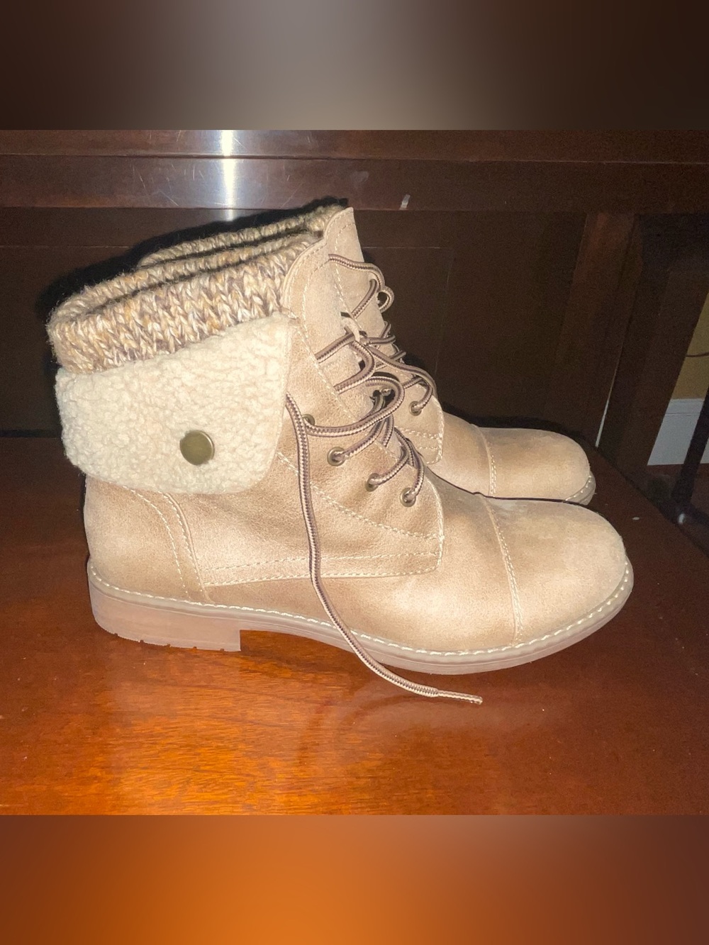 Cliffs by WHITE MOUNTAIN Tan Knit-Cuff Lace-Up Boots
